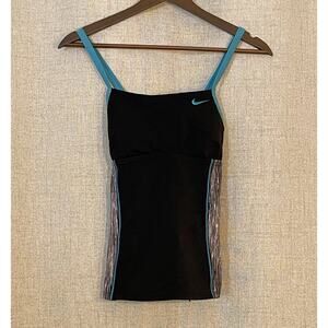 NIKE Black With Gray Striped Border & Blue Tankini Top Size Small